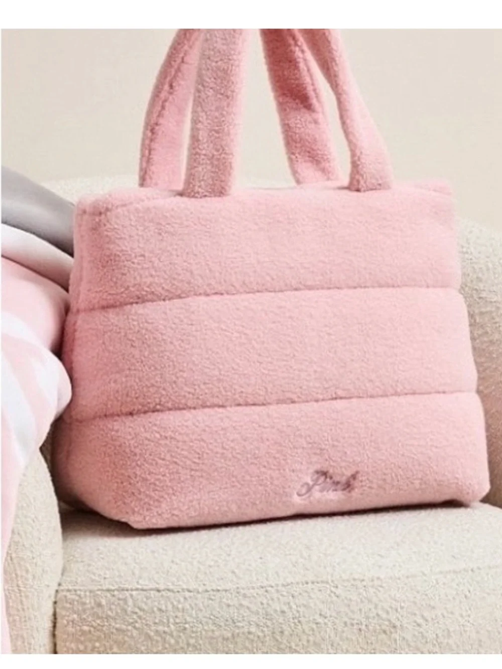 VS Pink’s Plush Pink Quilted Tote Soft Fuzzy Handbag and Cozy Pink Throw Blanket